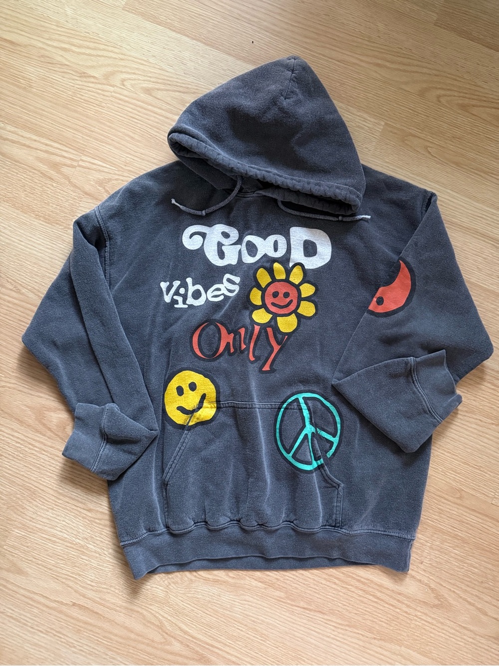 Source Unknown Charcoal Hoodie with Multicolor Graphic Prints